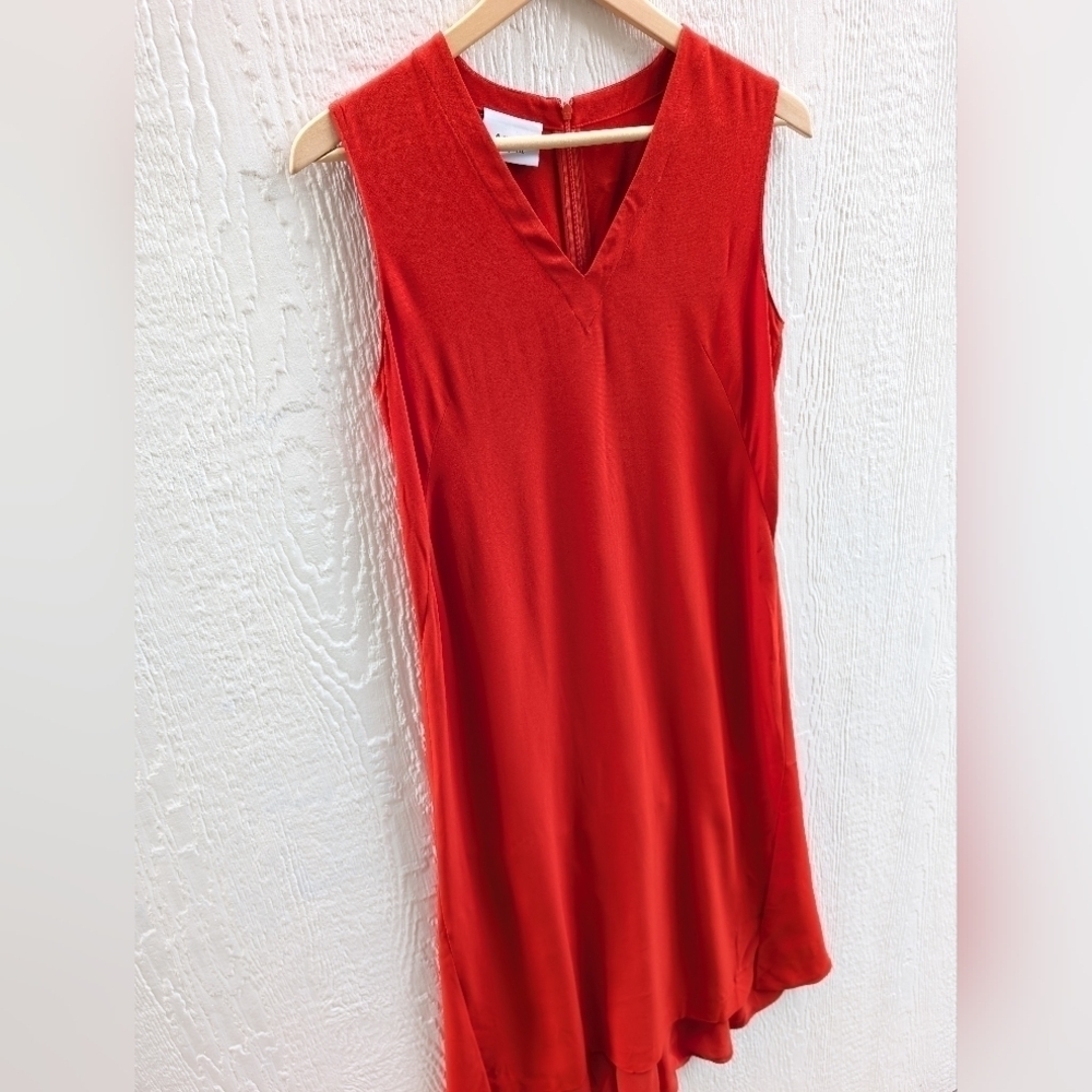 Akris Punto Red V-Neck Front Slit Midi Dress Holiday Party Women's Size 6 - Picture 3 of 10
